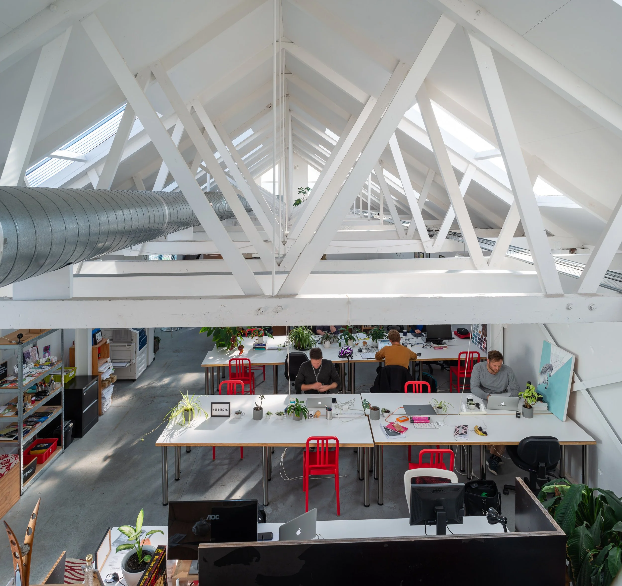 Office Alteration of Nelson CBD building into open plan offices, exposed trusses and raw finishes, industrial look, a labour of love by Nelson Architectural Designer, Keni-Duke Hetet
