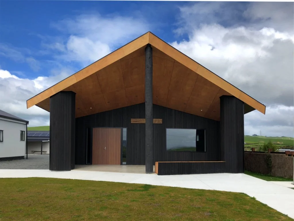 Front of meeting house, Matahuru, Waikato designed by Architectural Designer Keni-Duke Hetet