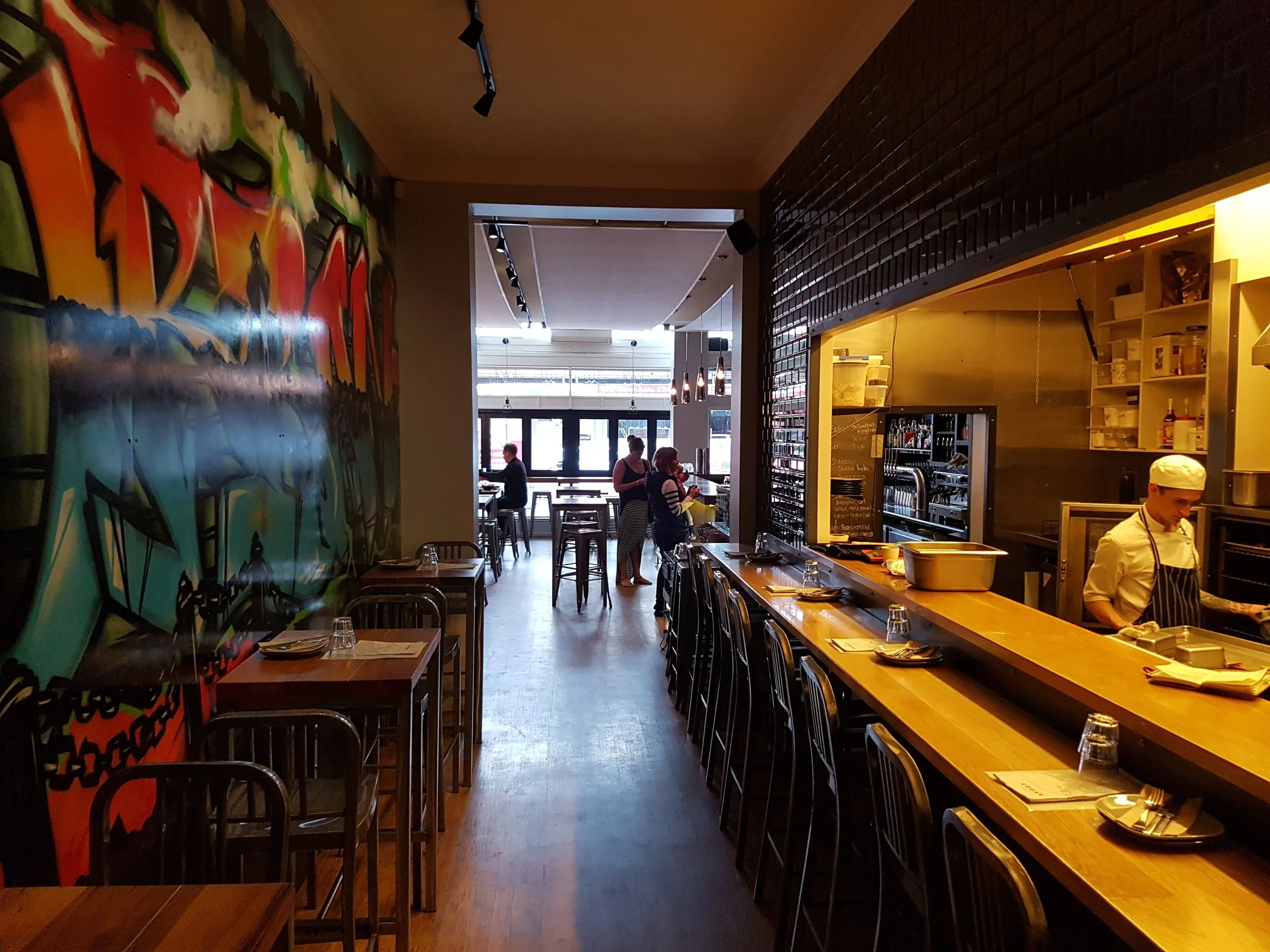 Restaurant fit out on Hardy Street Nelson, co-designed by Architectural Designer Ken-Duke Hetet, modern hip vibe
