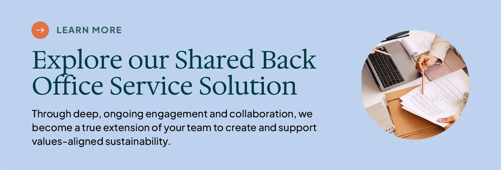 graphic with image and text promoting link to learn more about our shared back office services
