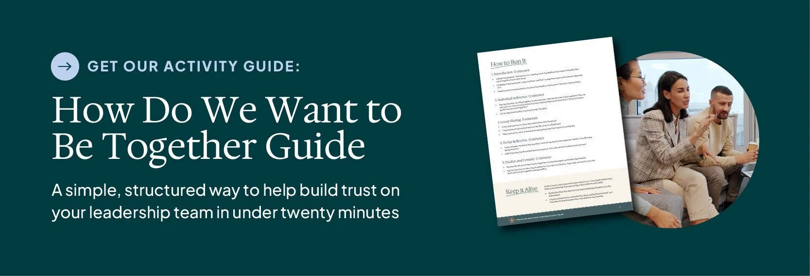 graphic promoting link to "how do we want to be together" trust-building activity guide for nonprofit leaders