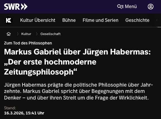 Markus Gabriel über Jürgen Habermas: „Der erste hochmoderne Zeitungsphilosoph“