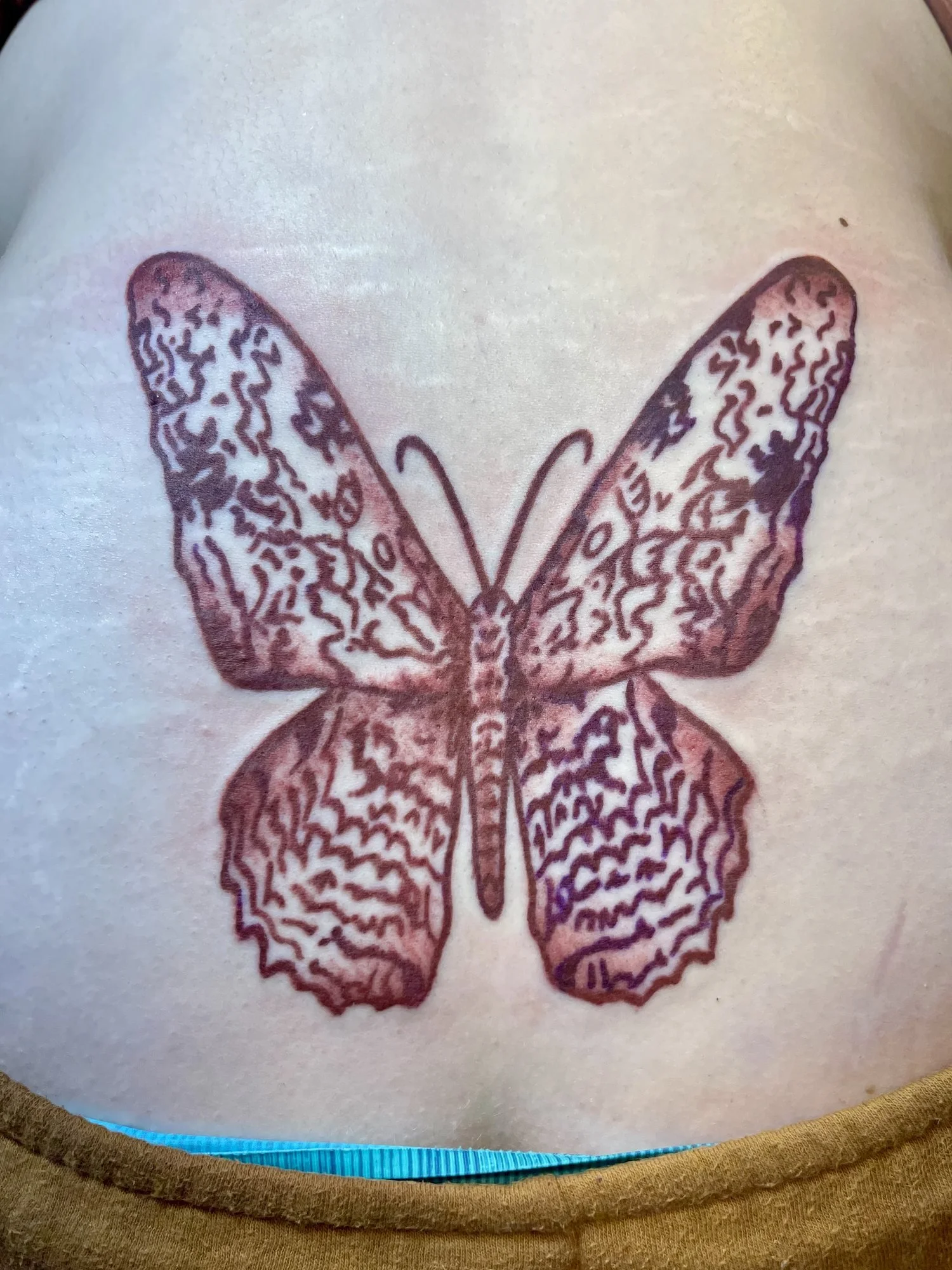 Large black and grey butterfly tattoo on a lower back.jpg