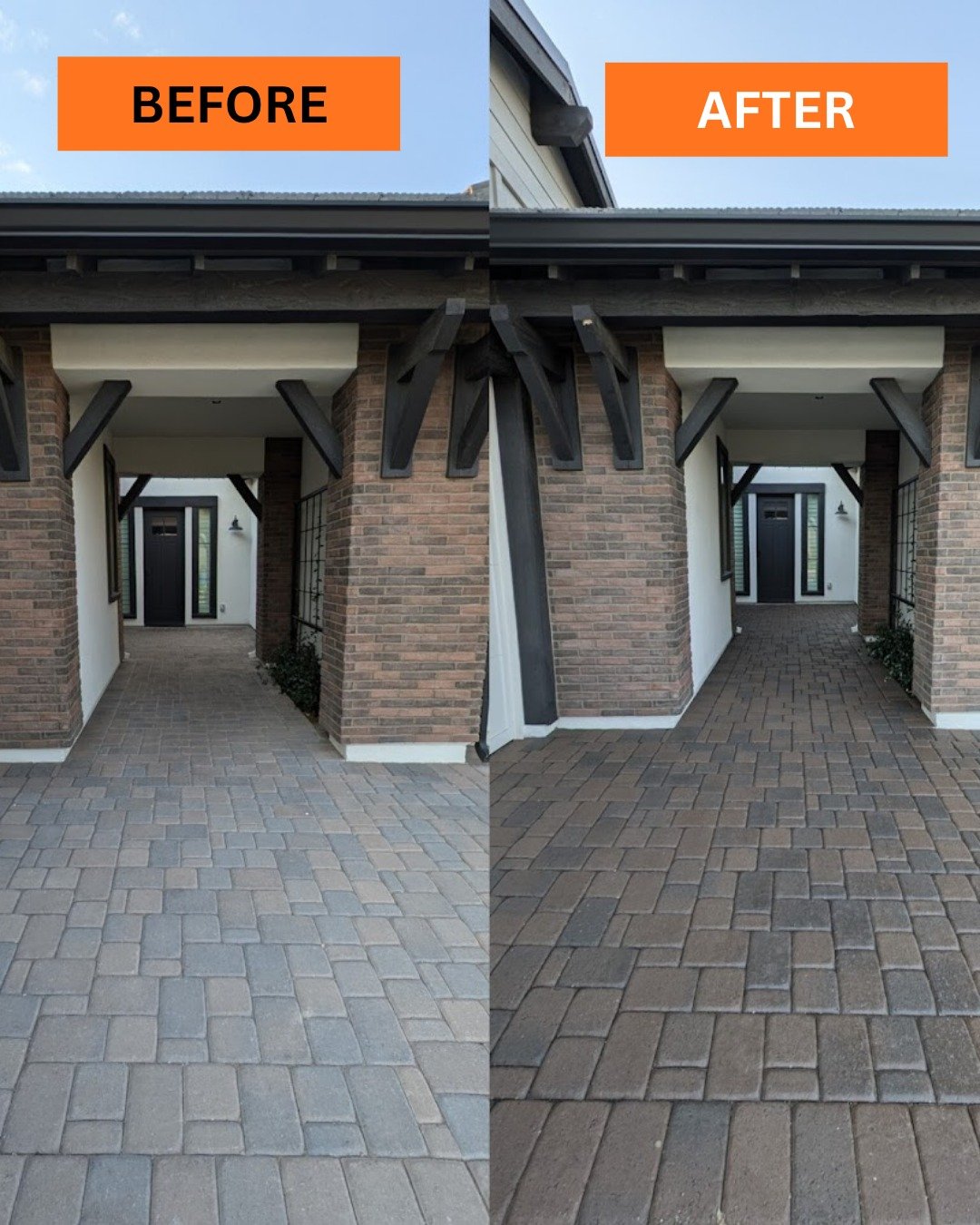 Before and after paver tinting on a Coral Gables Entrance