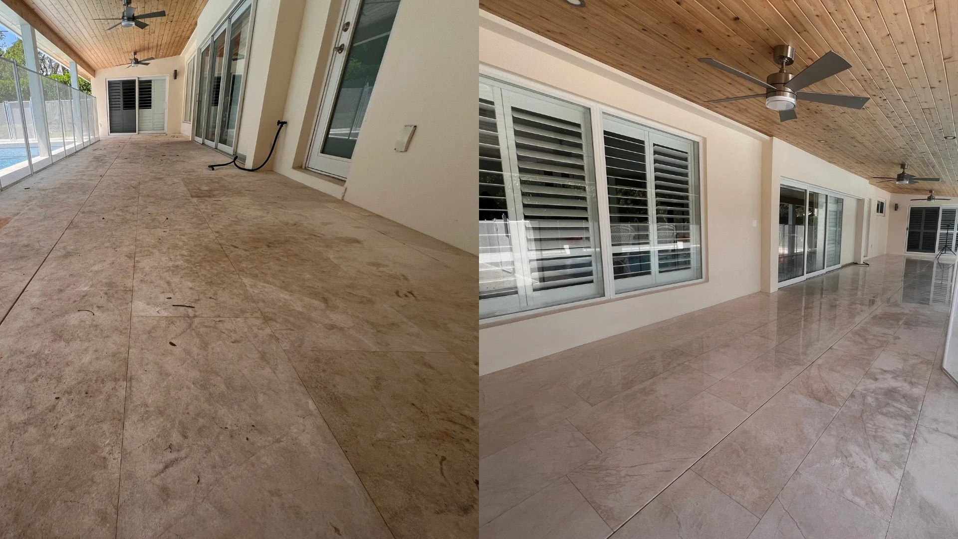 Cleaning travertine patio in Pincrest