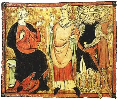 14th-century depiction of King Henry II of England with Archbishop of Canterbury Thomas Becket