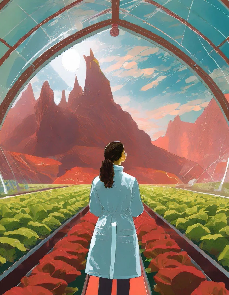 Michelle in the greenhouse on Mars (credit to Tracy Otterholt of Otterholt Photography)