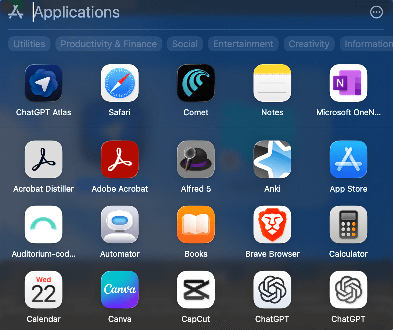 ChatGPT Atlas app icon displayed in macOS Applications folder after installation