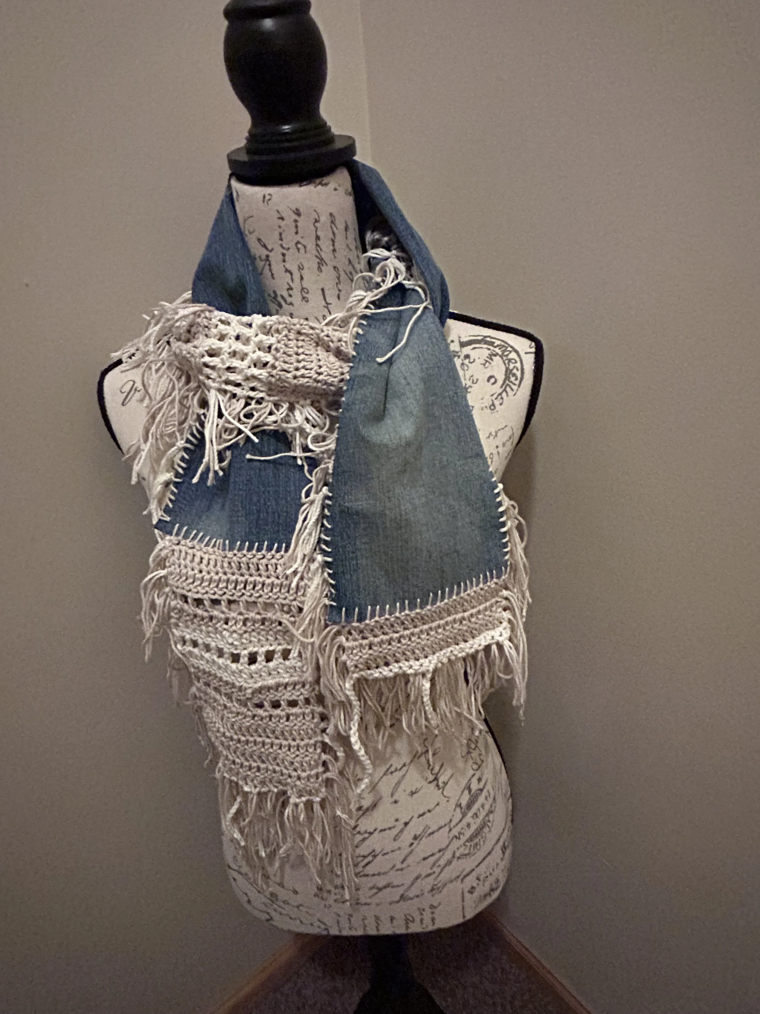 Upcycled Denim Boho Scarf -Durand, WI / Two Week Class / Wed. Feb. 18 & 25 / 10 am - 12:30 pm OR Wed. Feb. 25 & March 4 / 5:30-8 p.m.