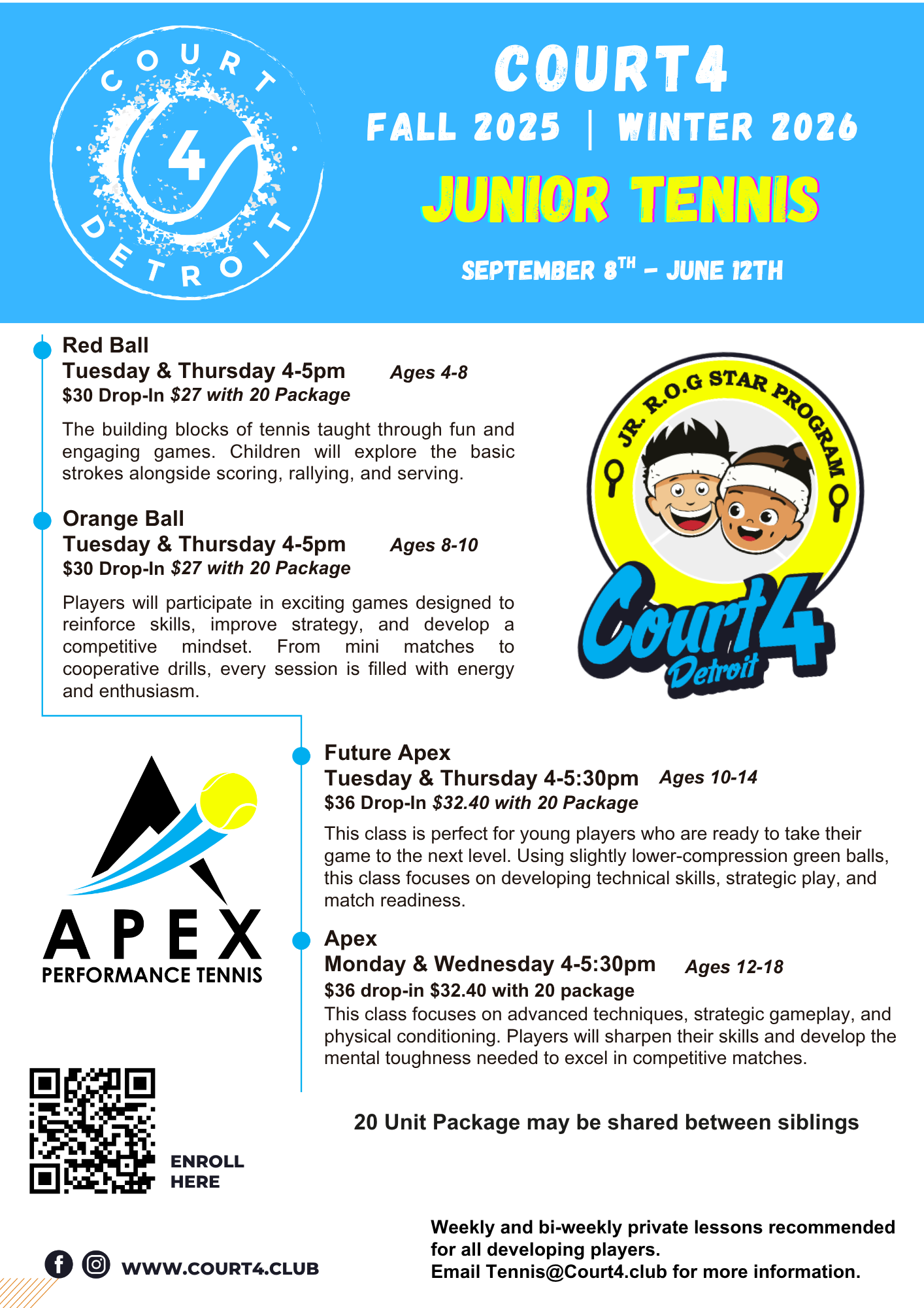 Junior Tennis program flyer