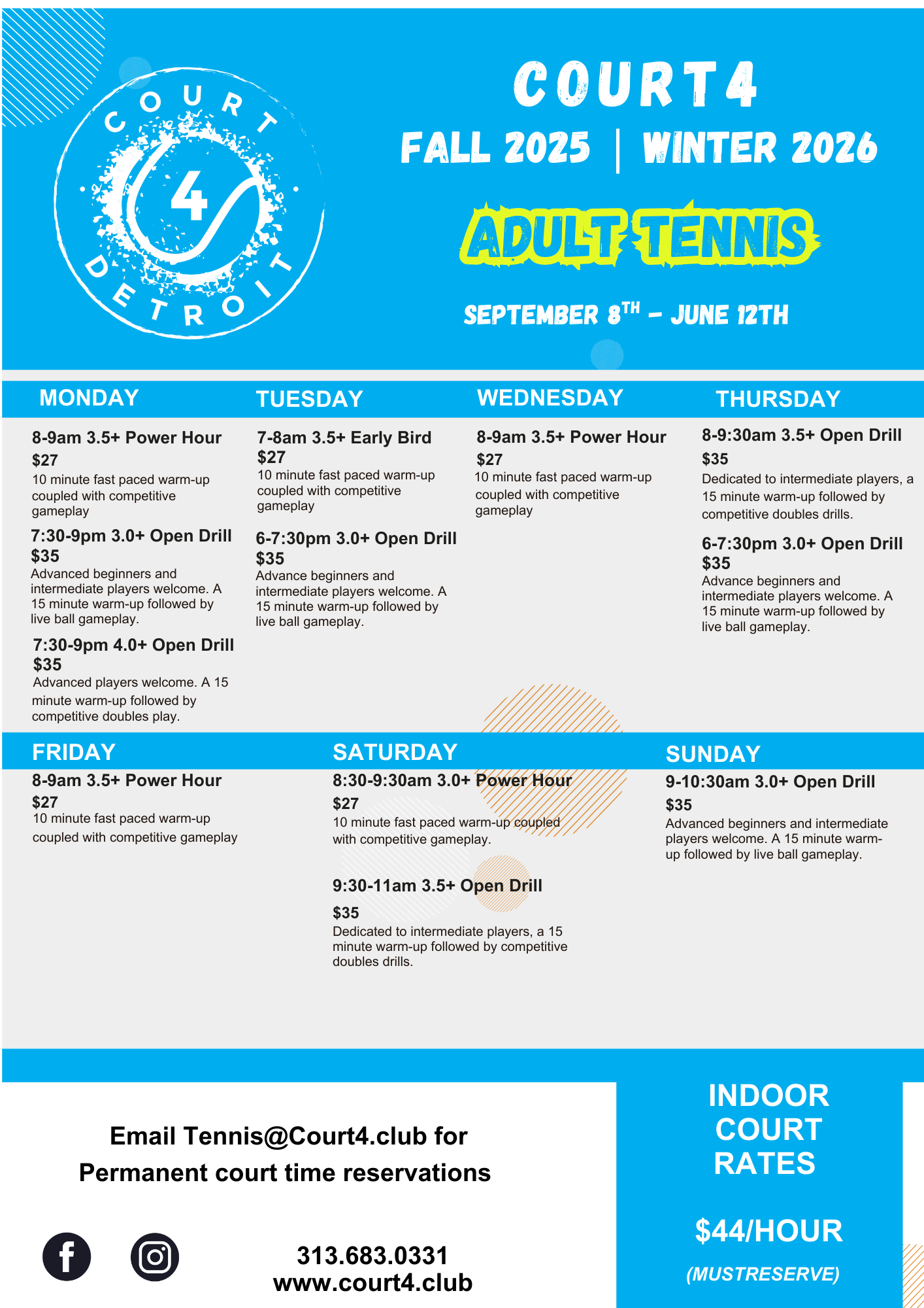 Adult Tennis drills flyer