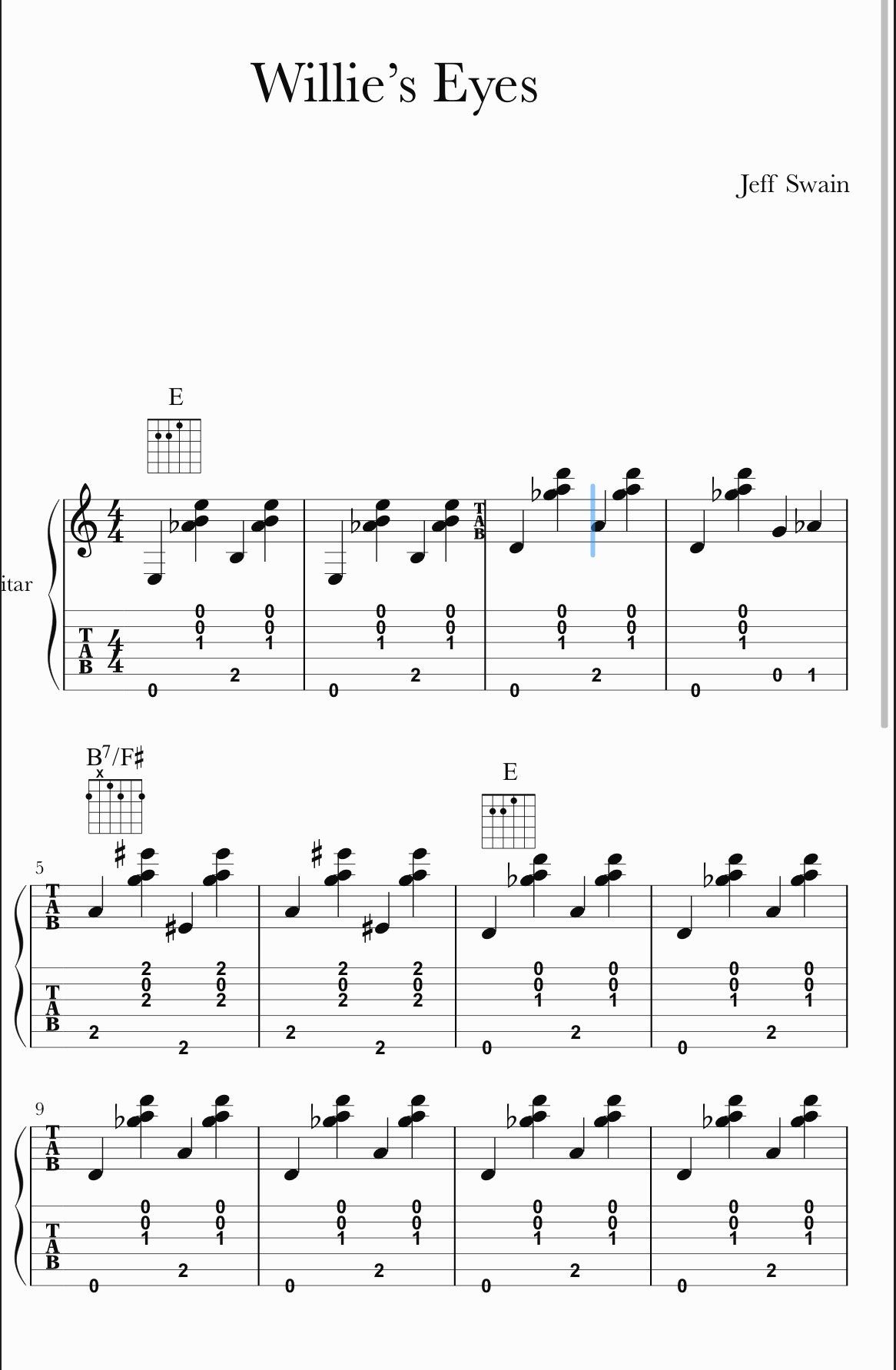 Willie's Eyes Song Sheet Page 1 of 3
