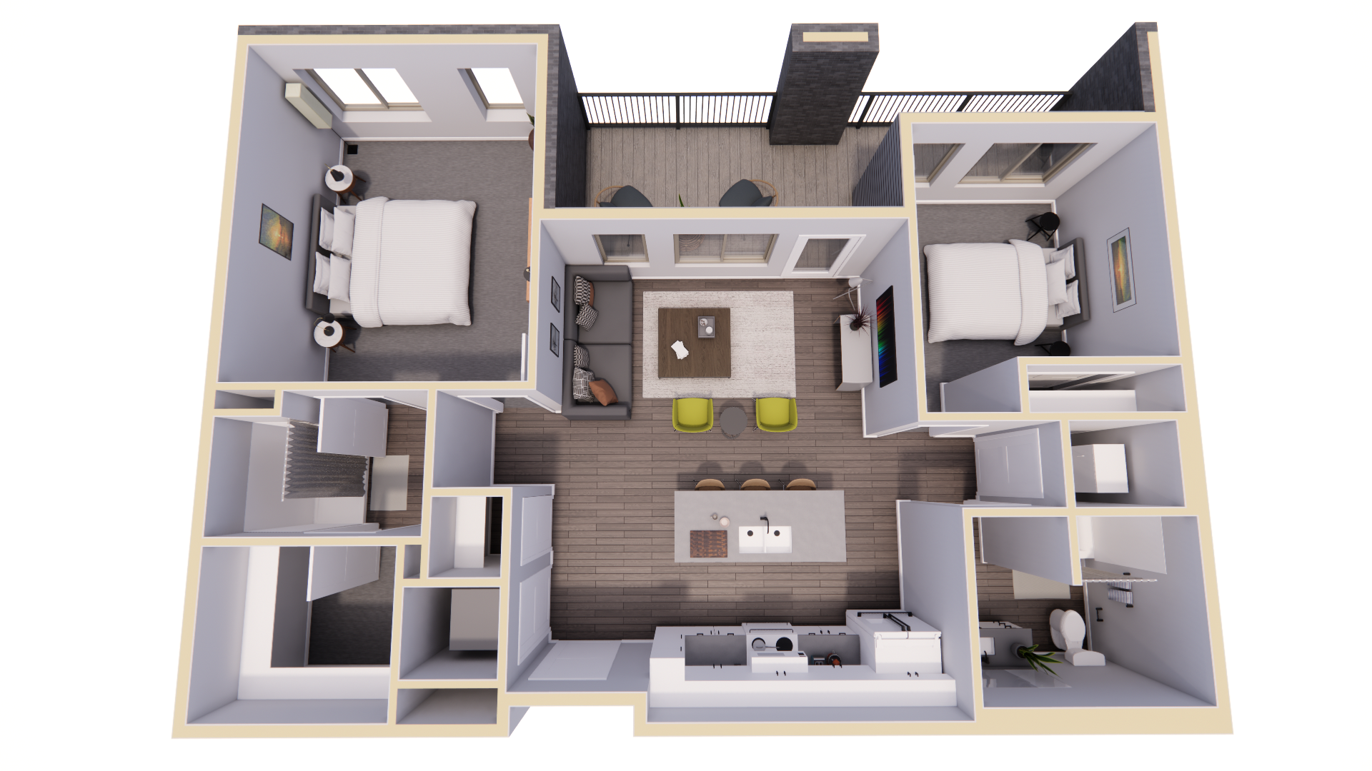 Apartment Bldg - 2BR -Type A Unit Dollhouse View - Perspective.png