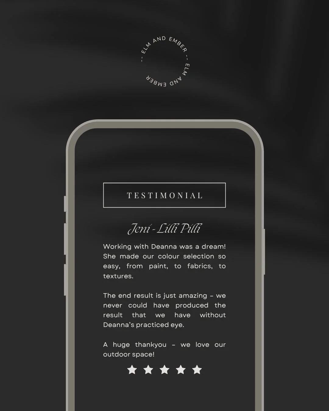 5-star customer testimonial on mobile phone screen for Dulux paint colour consultation Sydney.”