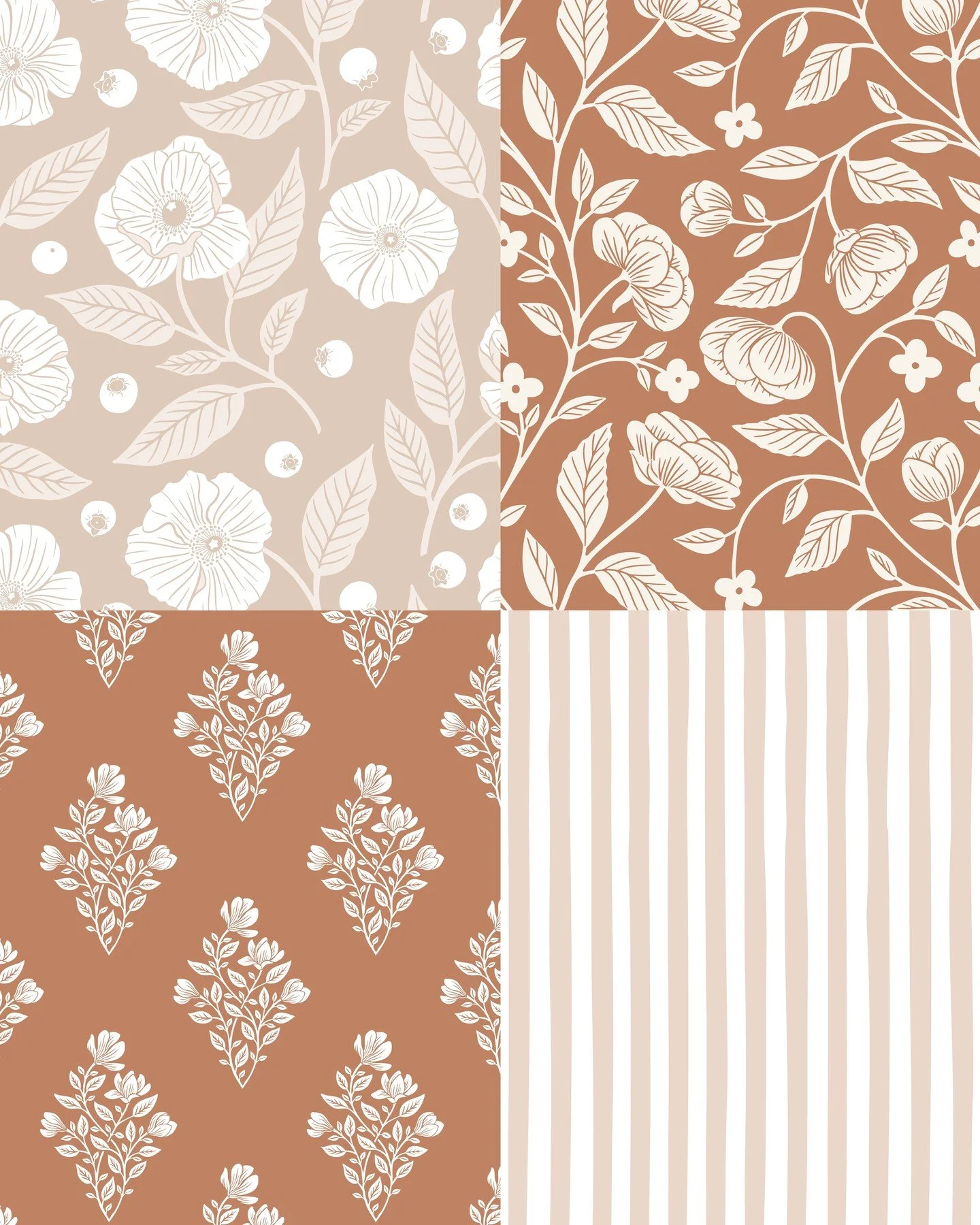 I'm loving the warm cozy vibes of this color palette. It makes me want to curl up next to a warm fire with a blanket and a good book 📙 .

All of these patterns are available for purchase on fabric, wallpaper and home decor in my Spoonflower shop. Li