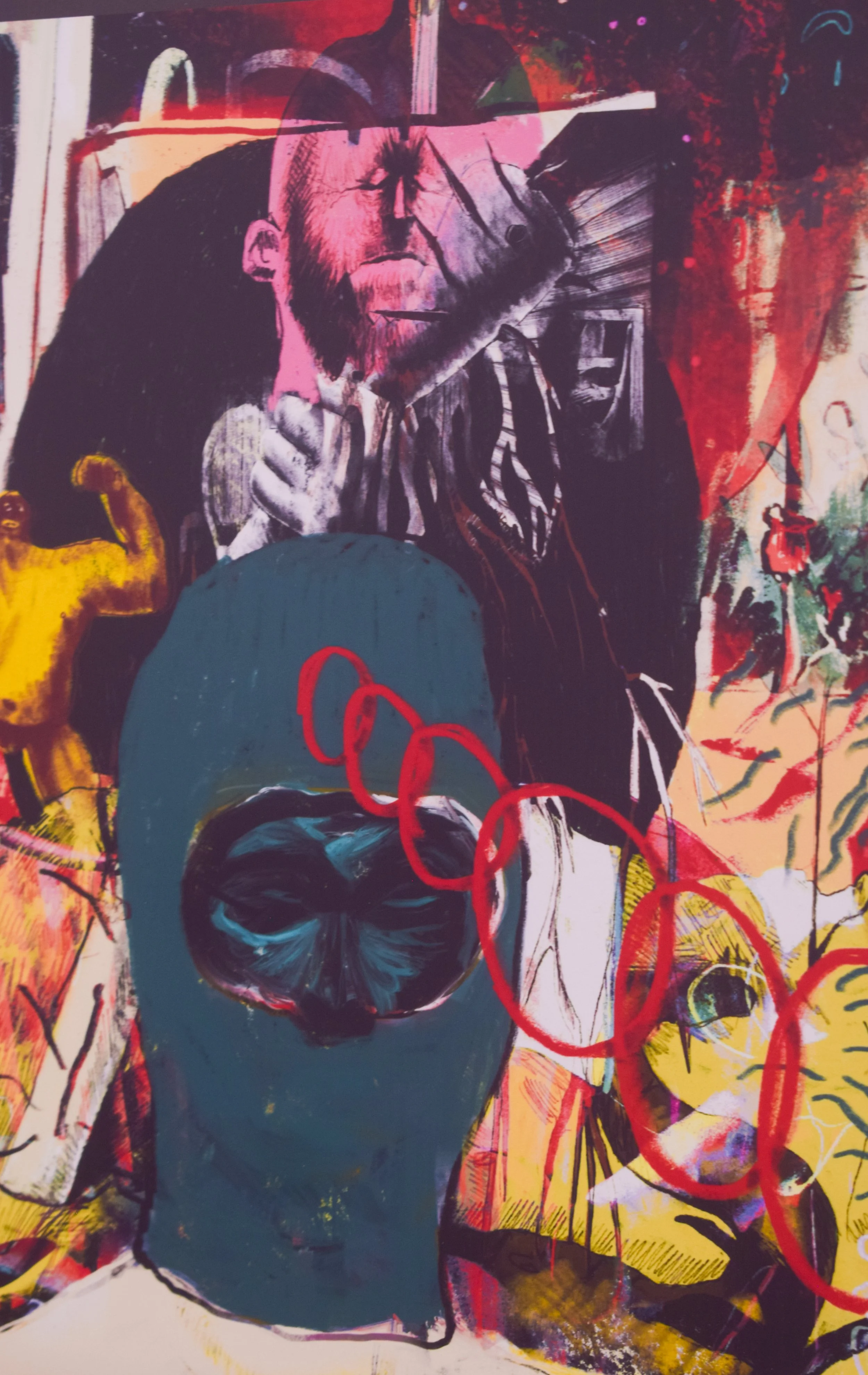 Abstract and colorful street art mural featuring stylized portraits, bold colors, and expressive lines.