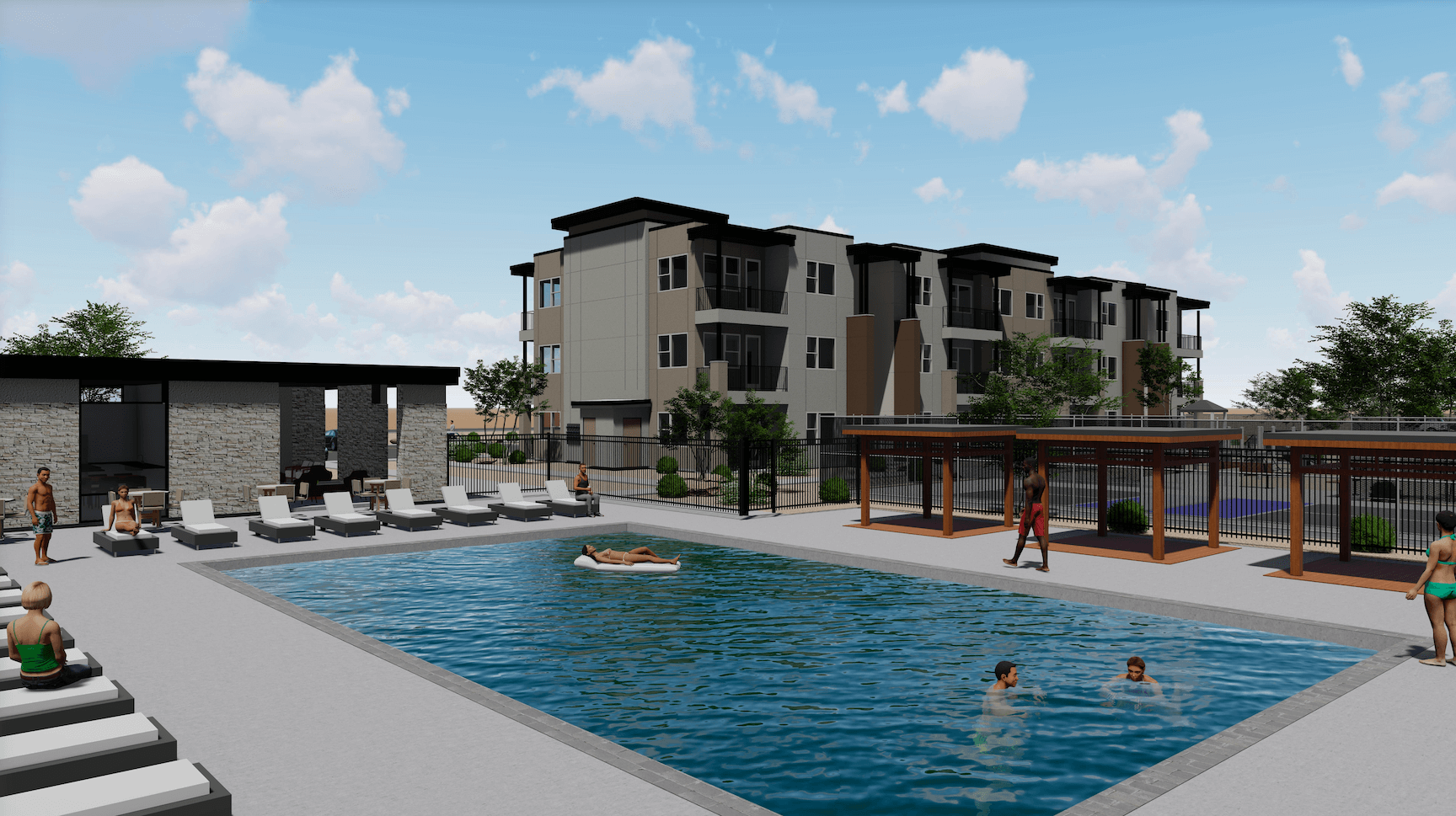FIXX Development Corp project Patriot Housing LV, LLC - pool view rendering
