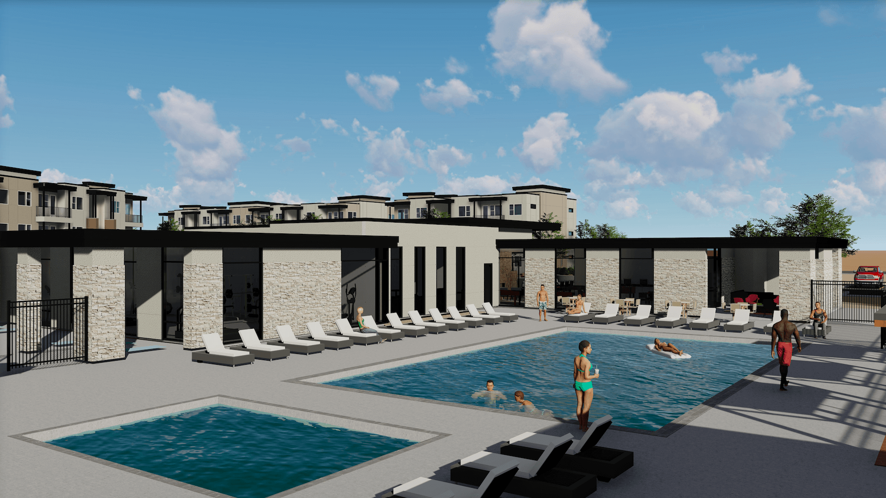 FIXX Development Corp project Patriot Housing LV, LLC - pool and jacuzzi area rendering