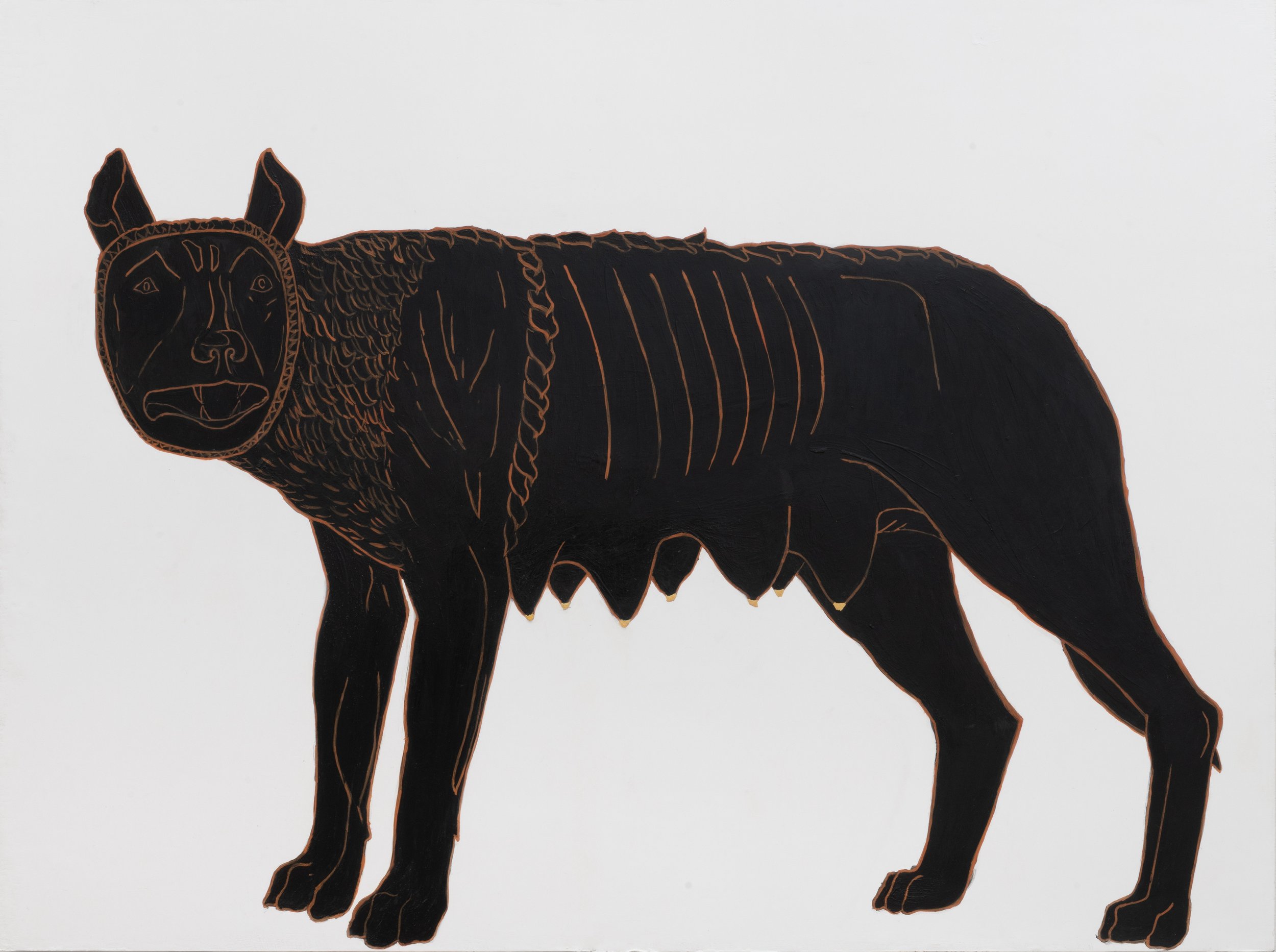  CAVE LUPAM | Beware of the Wolf 
 
Egg tempera and goldleaf on prepared paper mounted on panel, 76,2 x 101,6 cm (30 × 40 in.) 