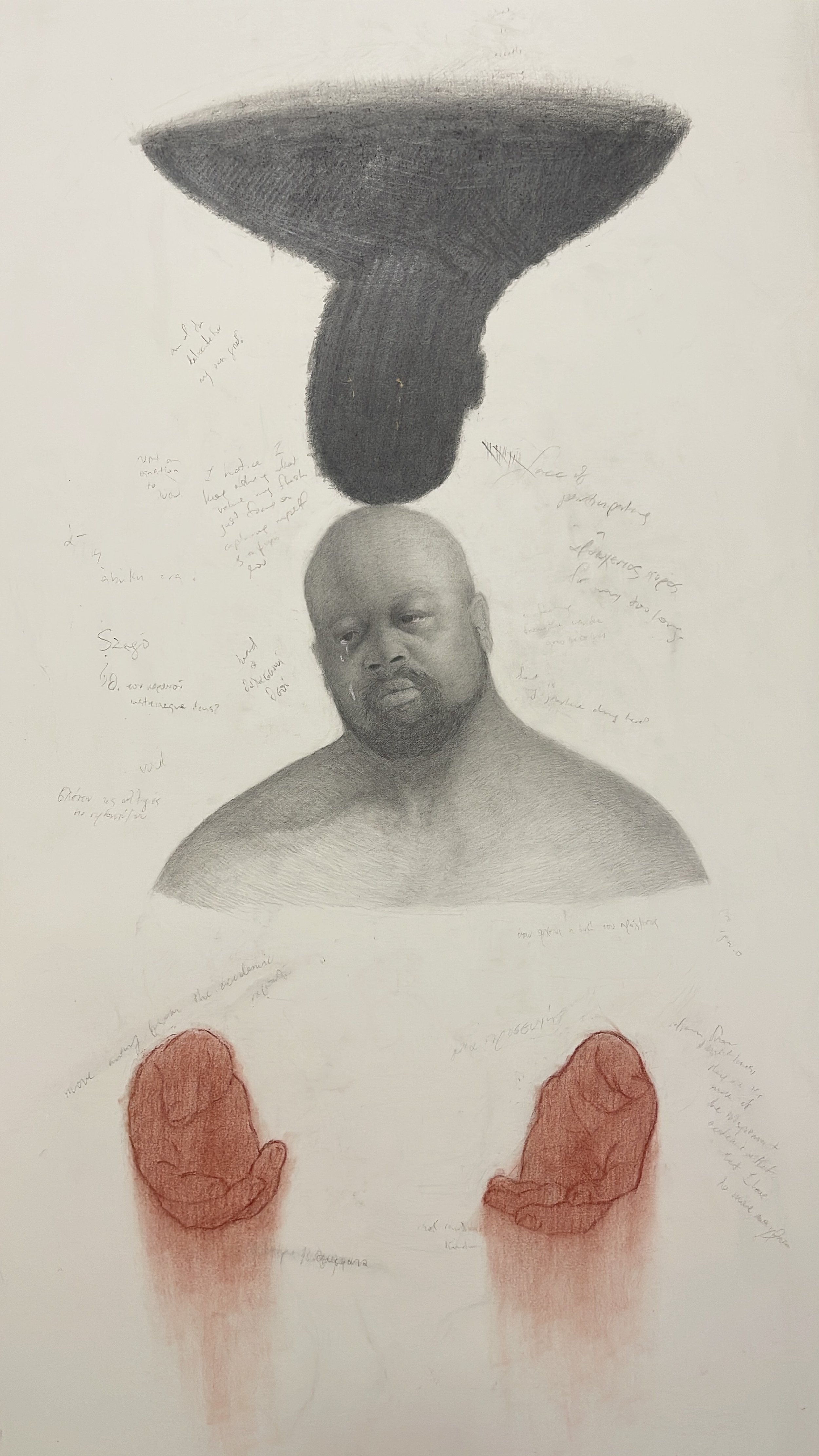  Περί του Δαίμονος/Μια προσευχή | On Daemons  graphite, sanguine, genuine gold paint (shell gold) & genuine silver paint (shell silver) on paper, 41 × 80 cm 