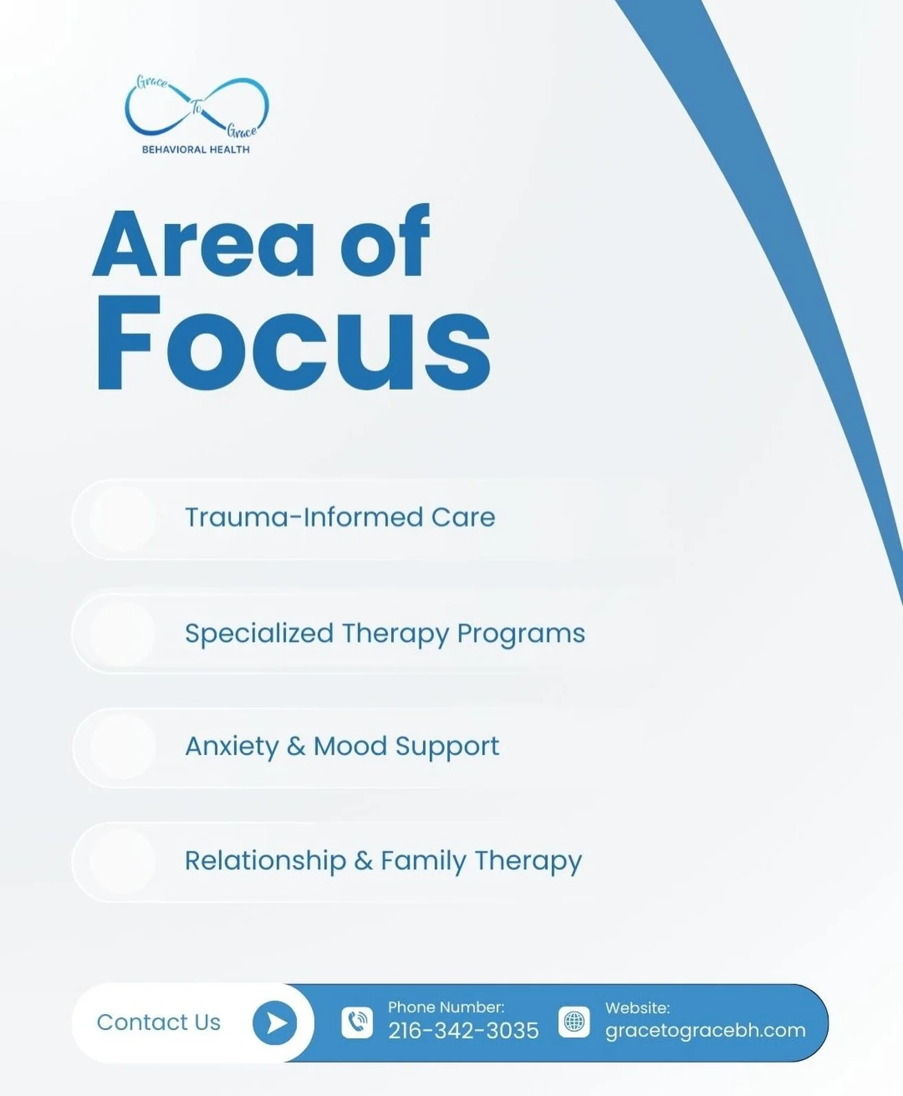 Whether you need trauma-informed care, anxiety &amp; mood support, specialized programs, or relationship &amp; family therapy.

We&rsquo;re here for you every step of the way.

Let&rsquo;s focus on your healing. 

Book an appointment now:
www.graceto
