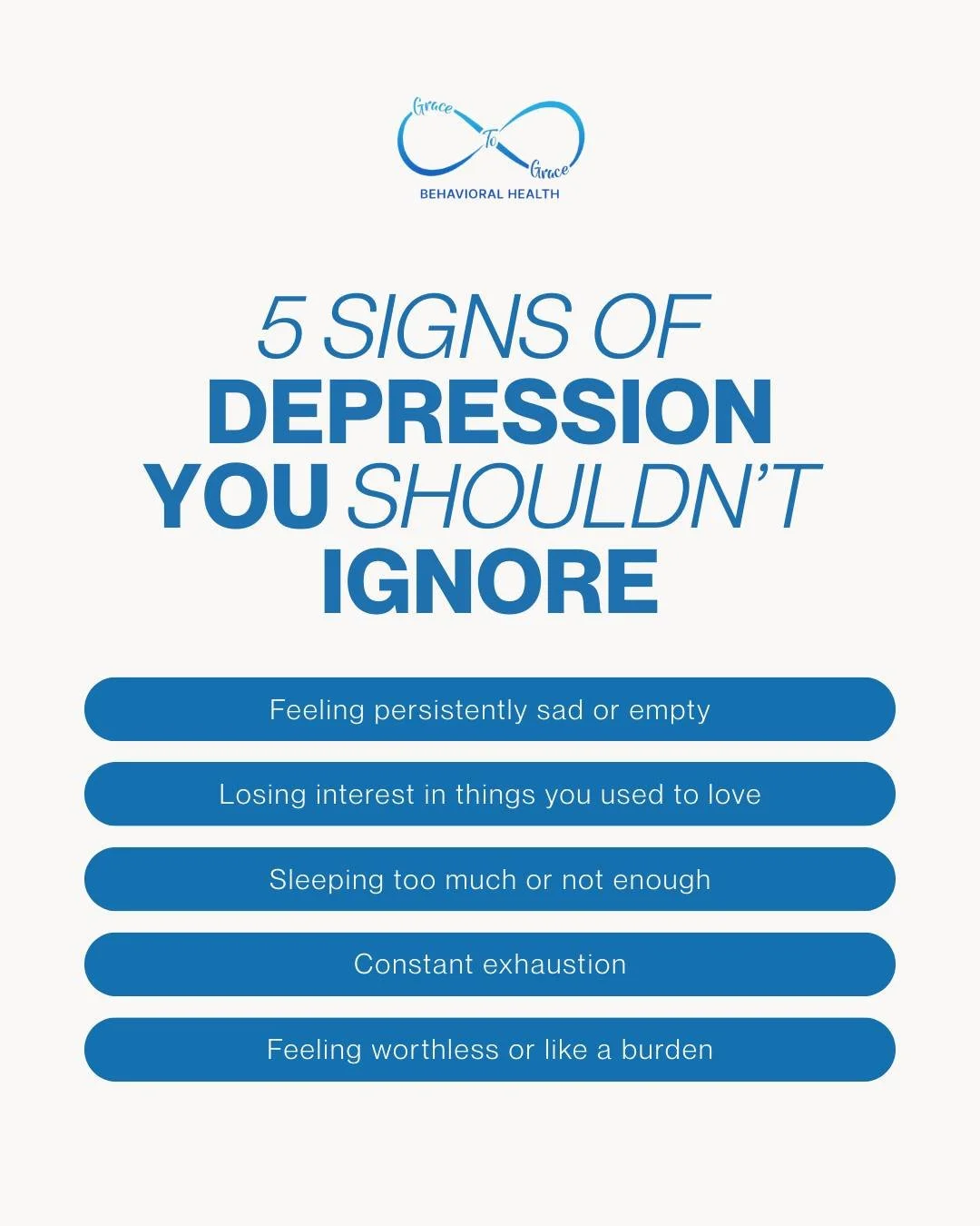A Gentle Reminder 🤍

If you recognize yourself in these signs, you are not weak.
You are not broken.
And you are not alone.

At #GracetoGraceBehavioralHealth, we believe healing begins with being heard. Seeking support is a sign of strength, and we 