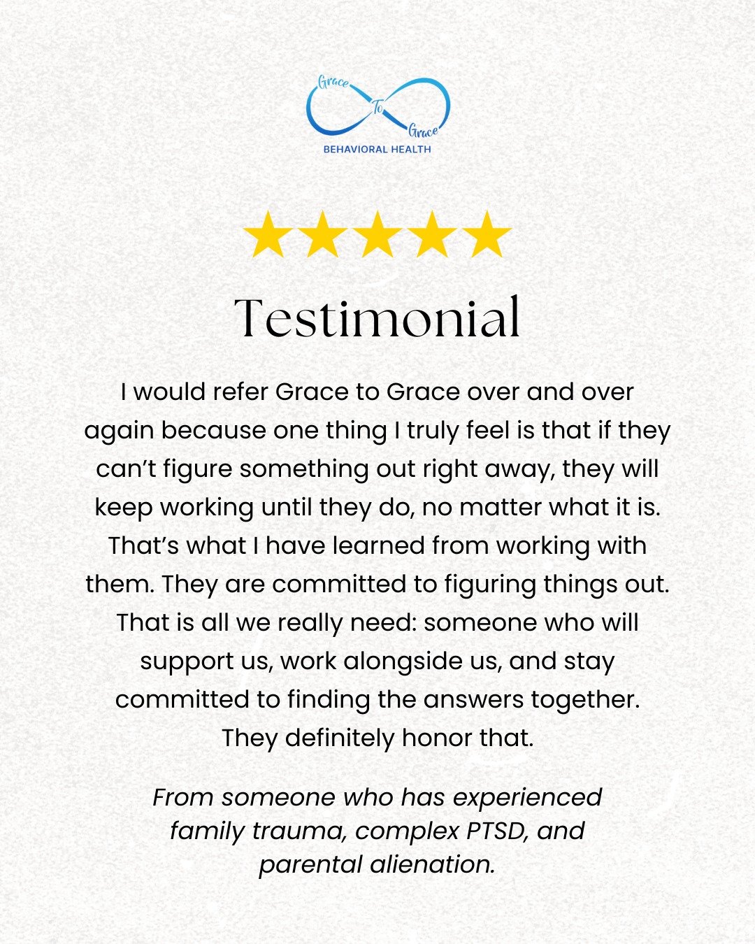 From someone who has experienced family trauma, complex PTSD, and parental alienation, healing is possible, even when the path feels heavy. 

You don&rsquo;t have to do it alone. Reach out. Speak. Heal. 

#GracetoGraceBehavioralHealth
#MentalHealthMa