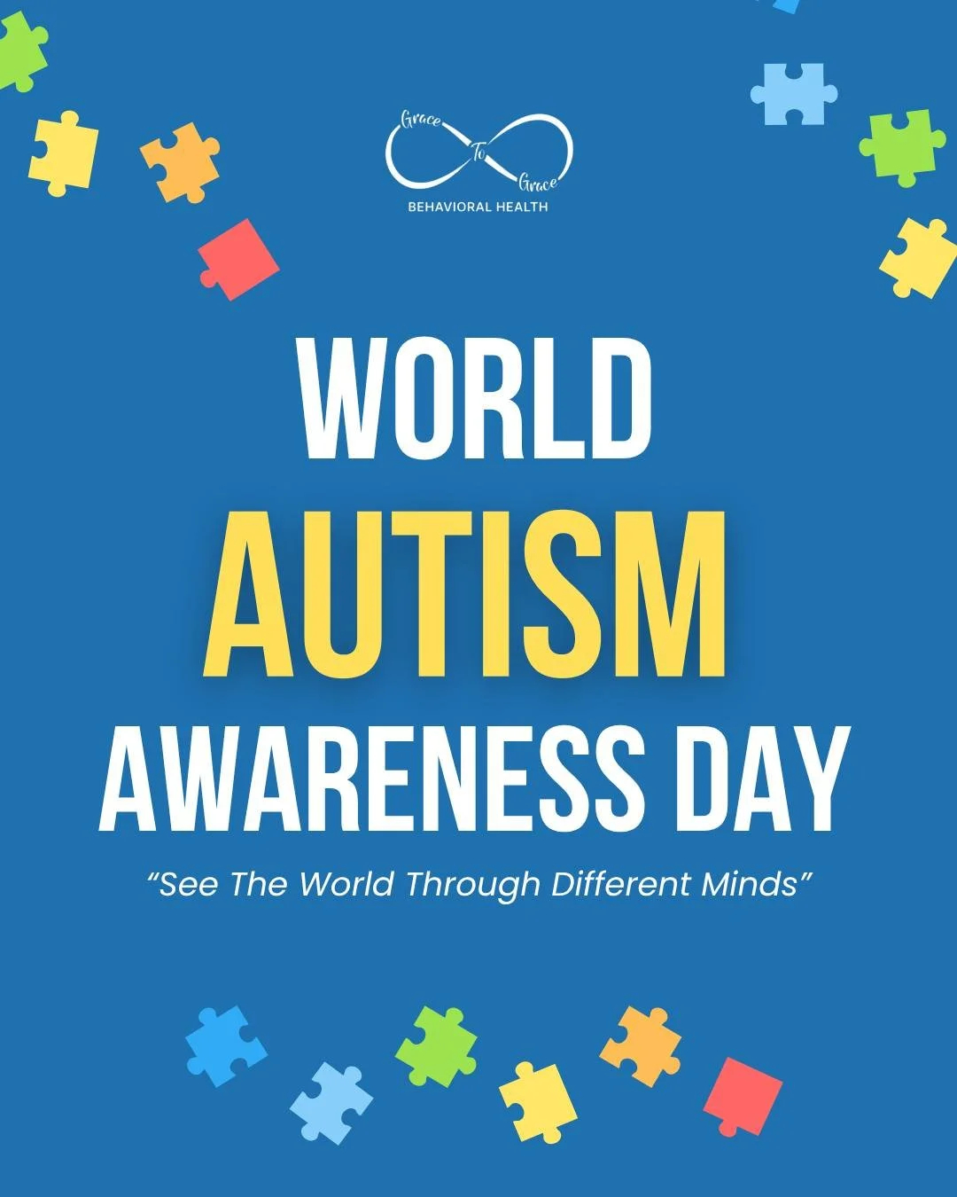 April is World Autism Month 💙

A time to celebrate differences, embrace uniqueness, and raise awareness about Autism Spectrum Disorder (ASD).

At Grace to Grace Behavioral Health, we believe every child deserves to be seen, understood, and supported