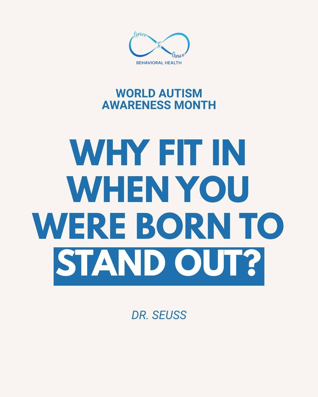 Every child is unique, and every difference is a strength. 

At Grace to Grace Behavioral Health, we celebrate individuality, embrace neurodiversity, and support families in helping their children shine in their own way. 

#GraceToGraceBehavioralHeal
