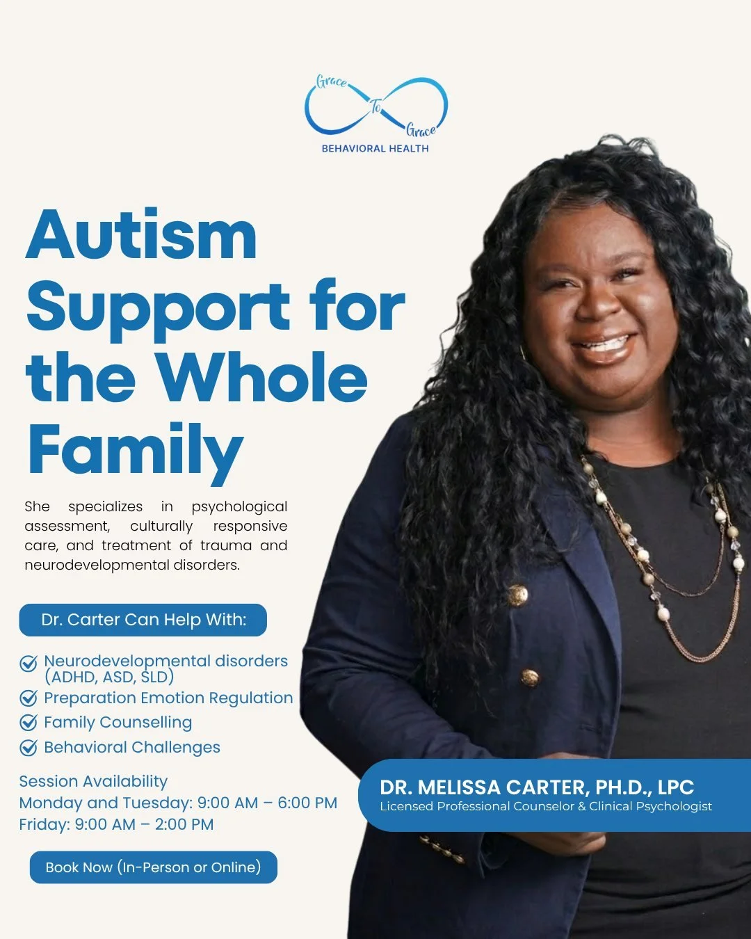 Understanding autism isn&rsquo;t always easy, but you don&rsquo;t have to navigate it alone.

Dr. Melissa Carter, Ph.D., LPC, is a licensed therapist with nearly a decade of experience helping children, teens, adults, and families thrive. She special