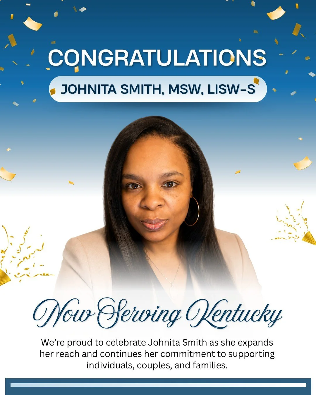 A New Chapter of Service!* 🎉

We&rsquo;re excited to celebrate Johnita Smith as she expands her reach and is now serving Kentucky!

With a heart for helping others and a commitment to meaningful change, Johnita continues to create spaces where indiv