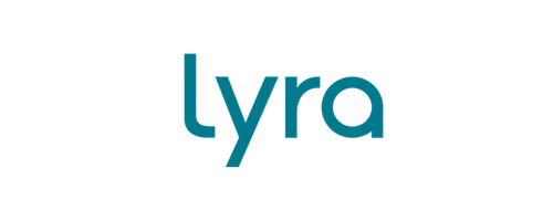 Lyra logo with stylized lowercase text in blue and black.