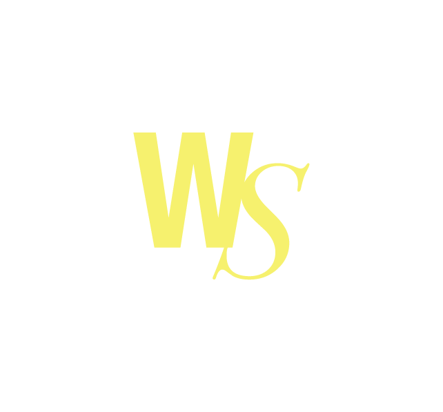 Yellow stylized letters "WS" on black background. Logo for Wellbe Social House