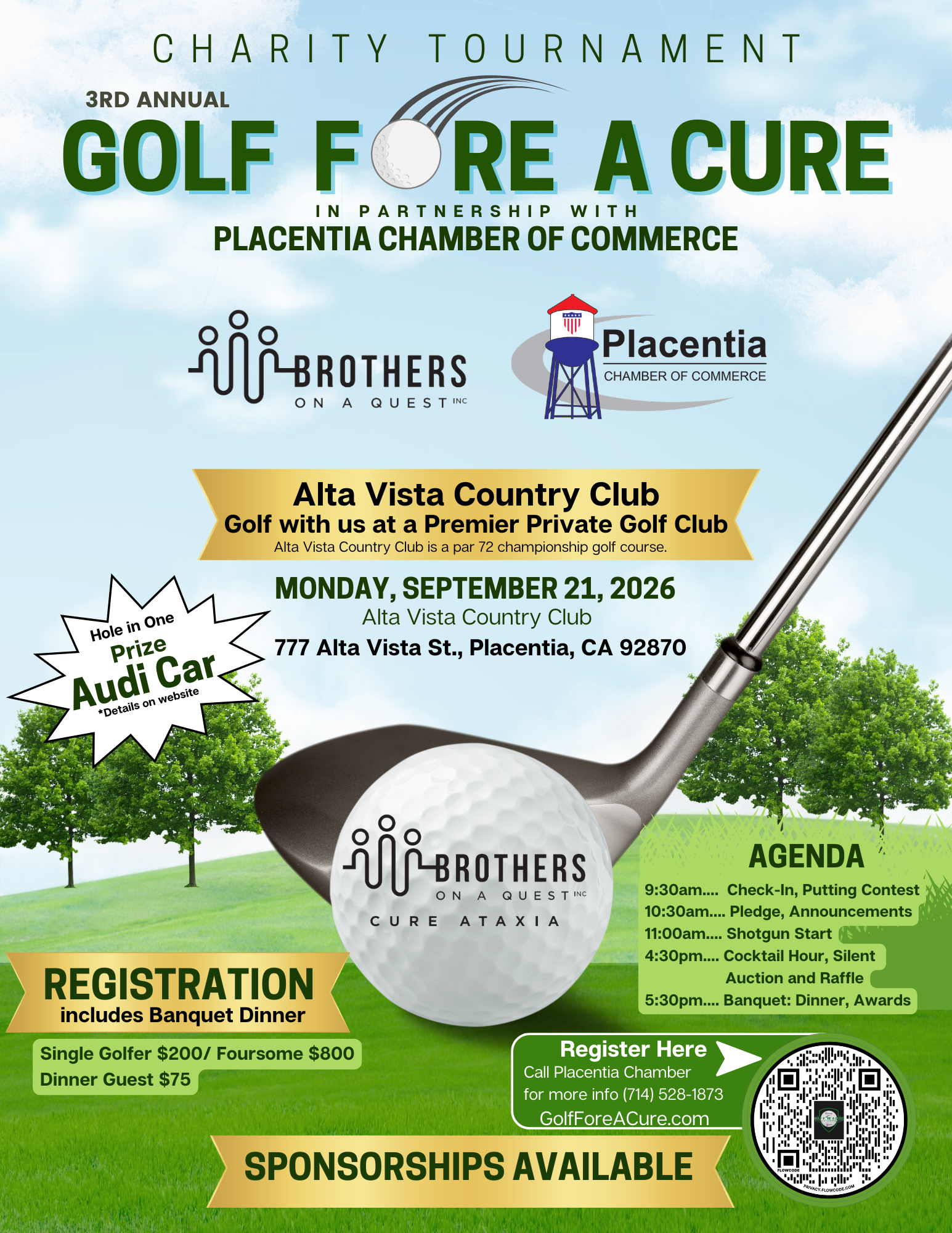 September 21: Golf Fore a Cure Charity Golf Tournament at Alta Vista Country Club, Placentia CA