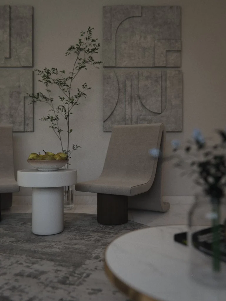 chair, plant, painting and accessories