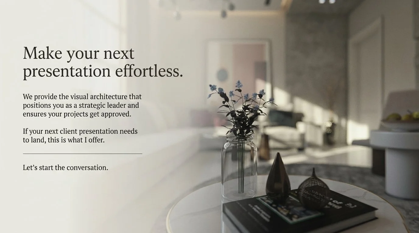High-resolution 3D interior visualisation used for client approval presentation by SinanDesigns