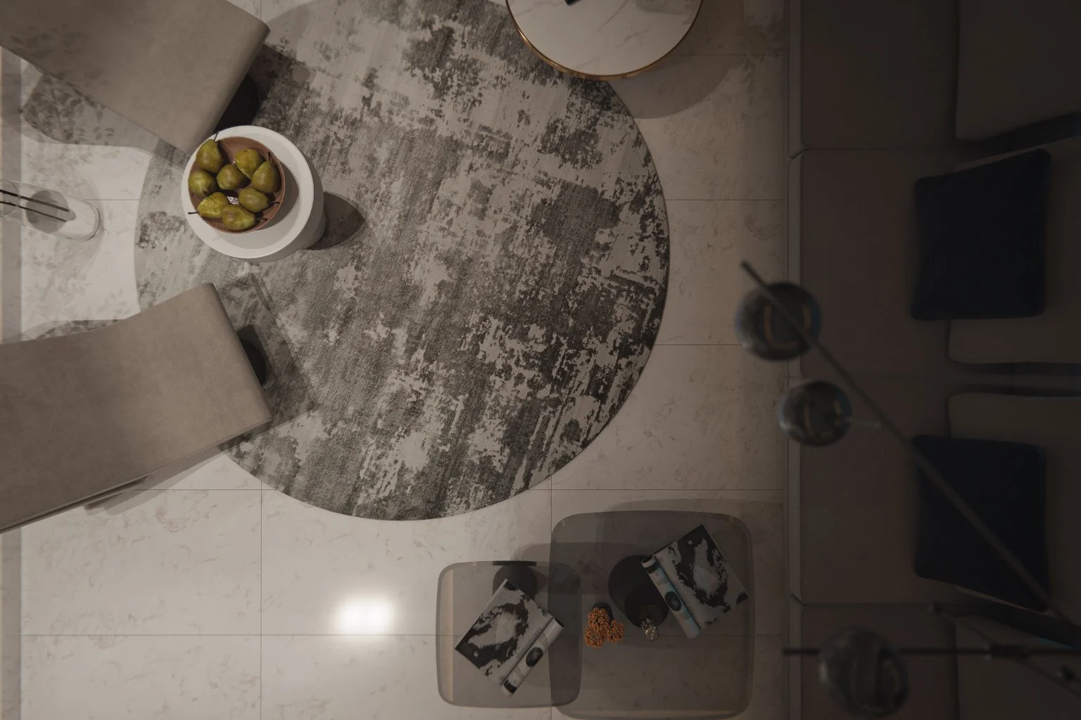 Night detail render of a top view — 3D interior visualisation for an Adelaide residential project by Sinan Designs