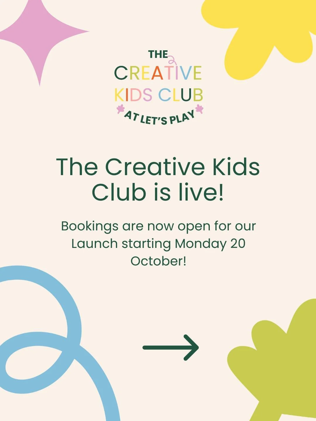 🐥 Bookings are now live for The Creative Kids Club launch next week! 
👉 Swipe to see more details on how the membership works, how to book and the classes we're launching with next week. 
🌺 Launch week is all about gathering feedback and what cl