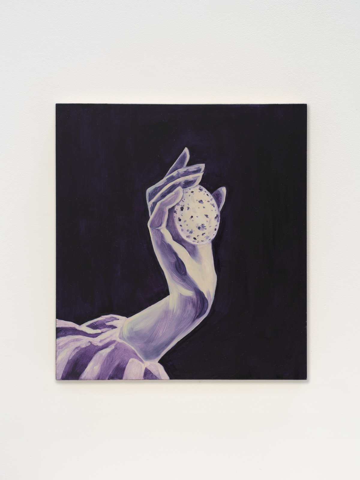 'Turtle eggs all the way down (after Margret Watkins)' 2025, oil on board, 300 x 330mm. Image curtesy of Lucy Foster