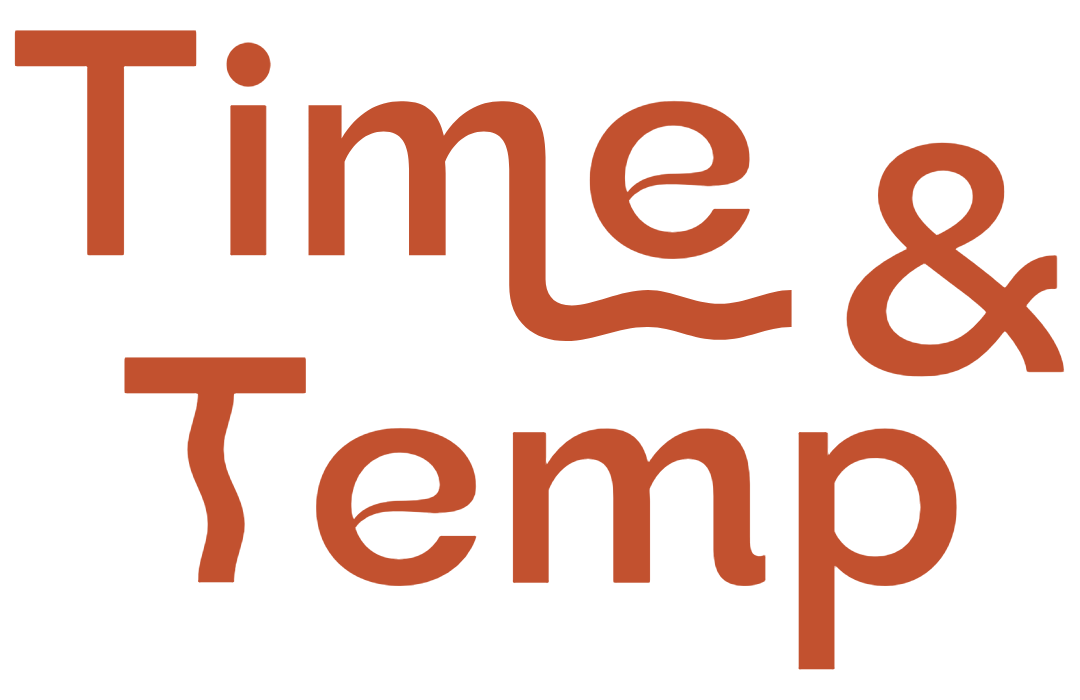 Words "Time & Temp" in a wavy red font.