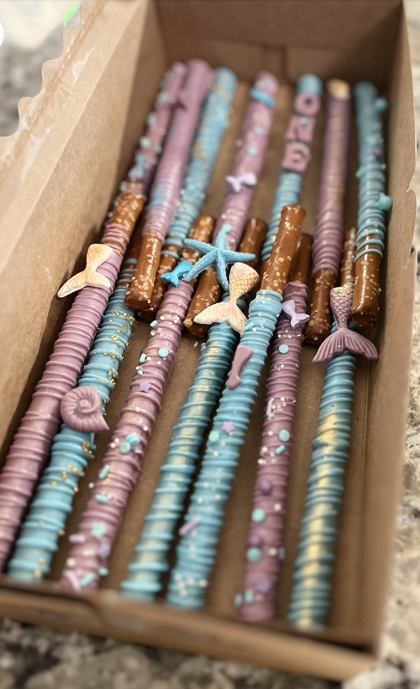 Mermaid theme chocolate covered pretzels
