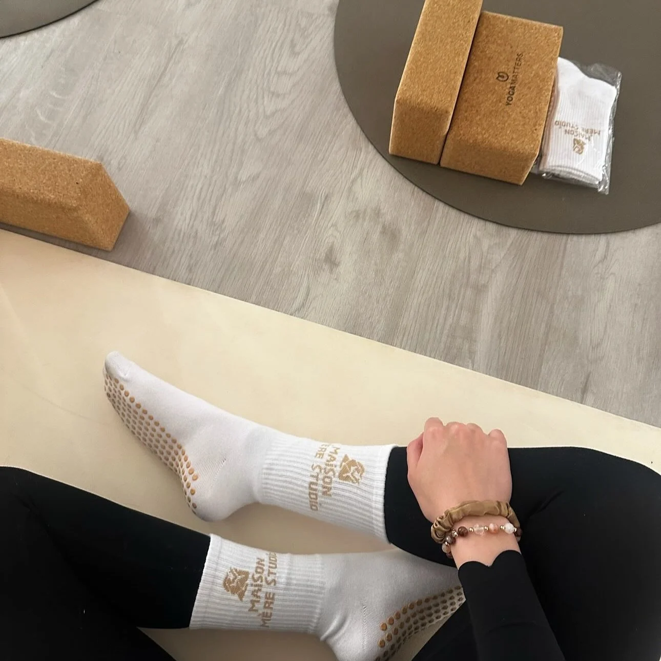 For the most beautiful new space 🤍
We created these bespoke grip socks for Maison M&egrave;re Studio, crafted in a clean white with warm gold detailing to mirror their serene and minimal aesthetic.

Each pair was designed exclusively for their launc