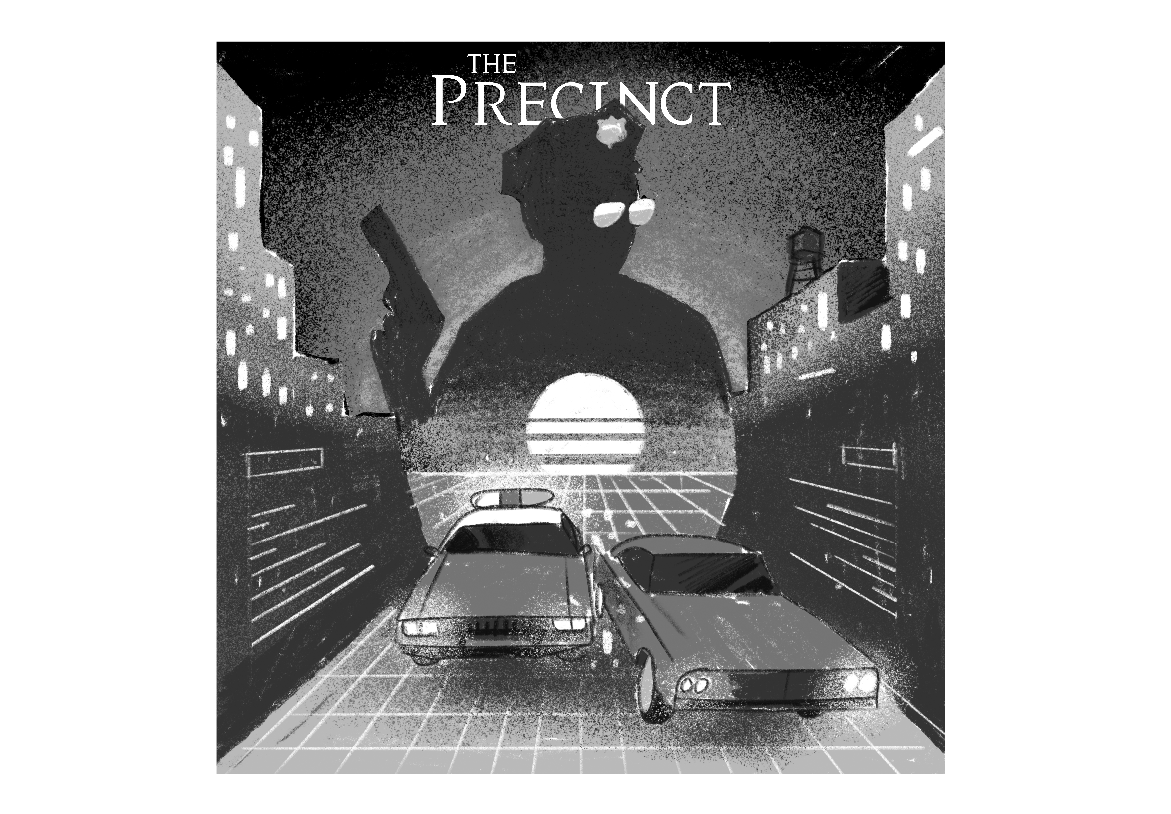 Sketches and drawings for The Precint videogame original soundtrack album artwork