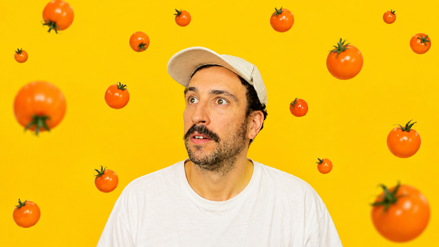 antonio de salmorejo studio con tomates volando