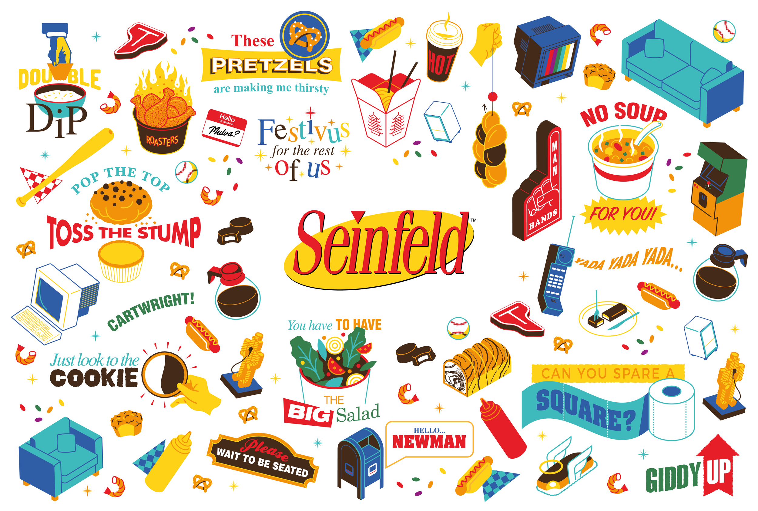 Illustrated design proposal for the Seinfeld food truck, a commercial illustration and graphic design project inspired by pop culture and the entertainment industry