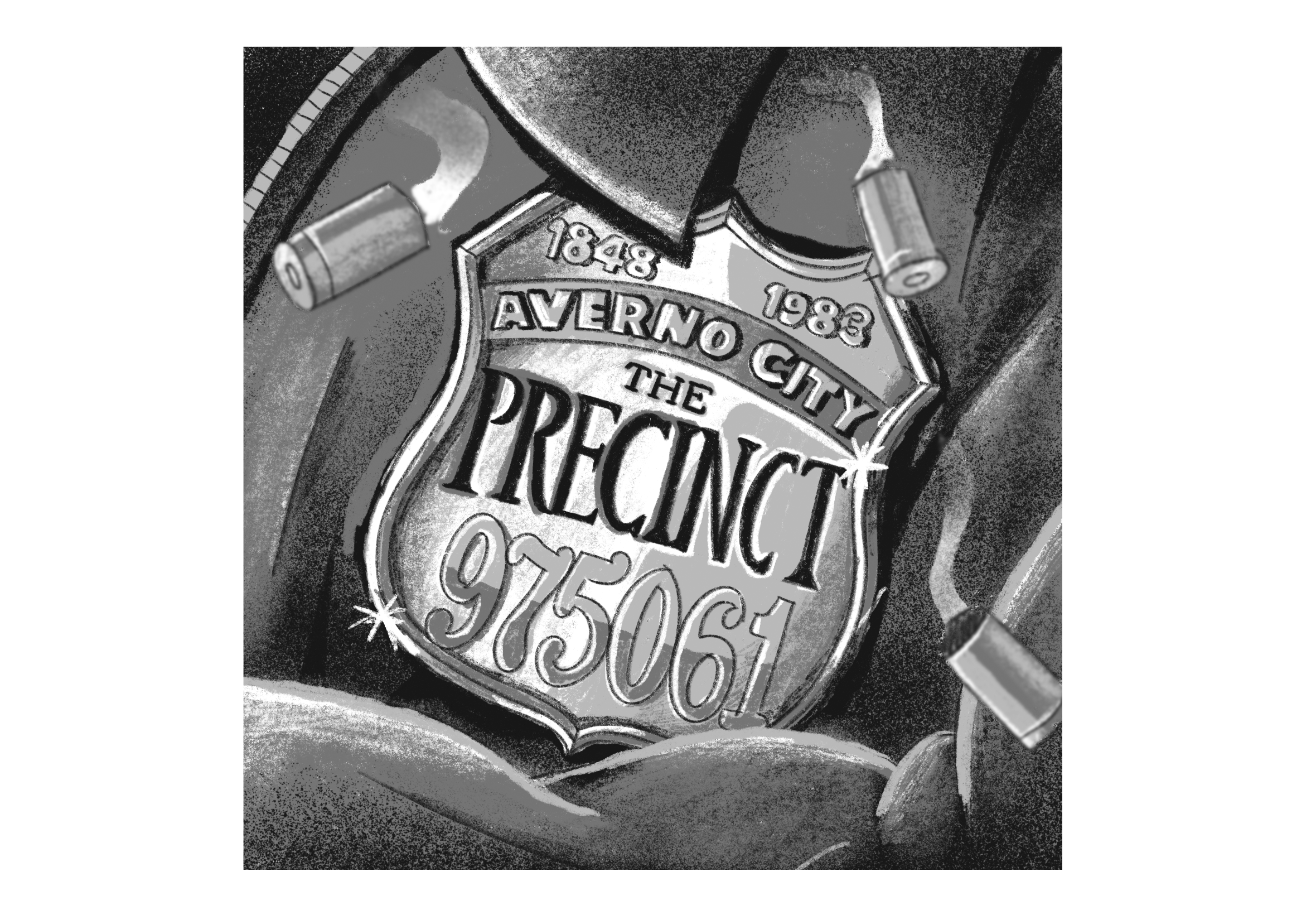 Sketches and drawings for The Precint videogame original soundtrack album artwork