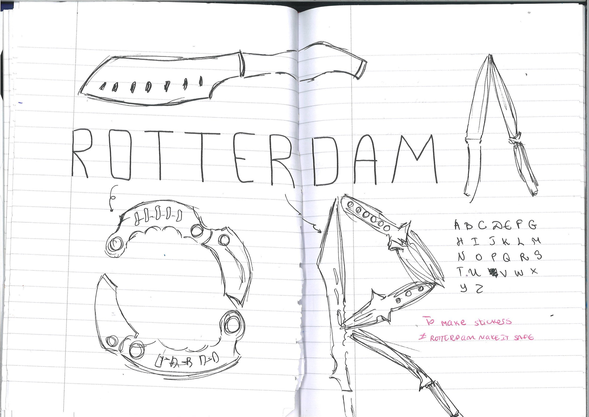 Sketches for the knife typeface