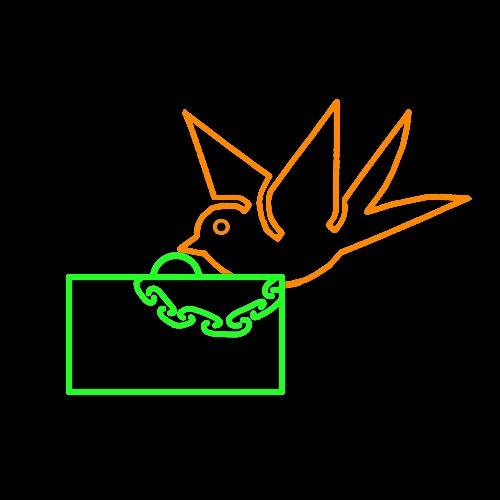 "Virgil was here" logo with the famous LV suitcases and a bird that symbolises death