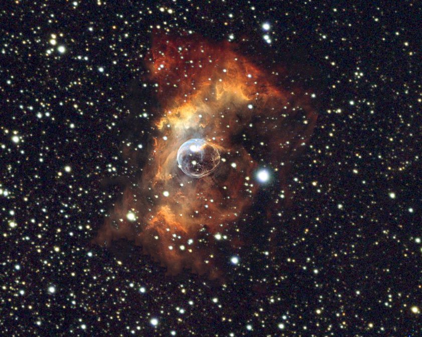 Even in a star-packed field, this object refuses to hide—its shockwave shell glowing against the dark, sculpted by the stellar wind of a massive central star. Short exposures, wide field, and still the structure breaks through beautifully. This is on