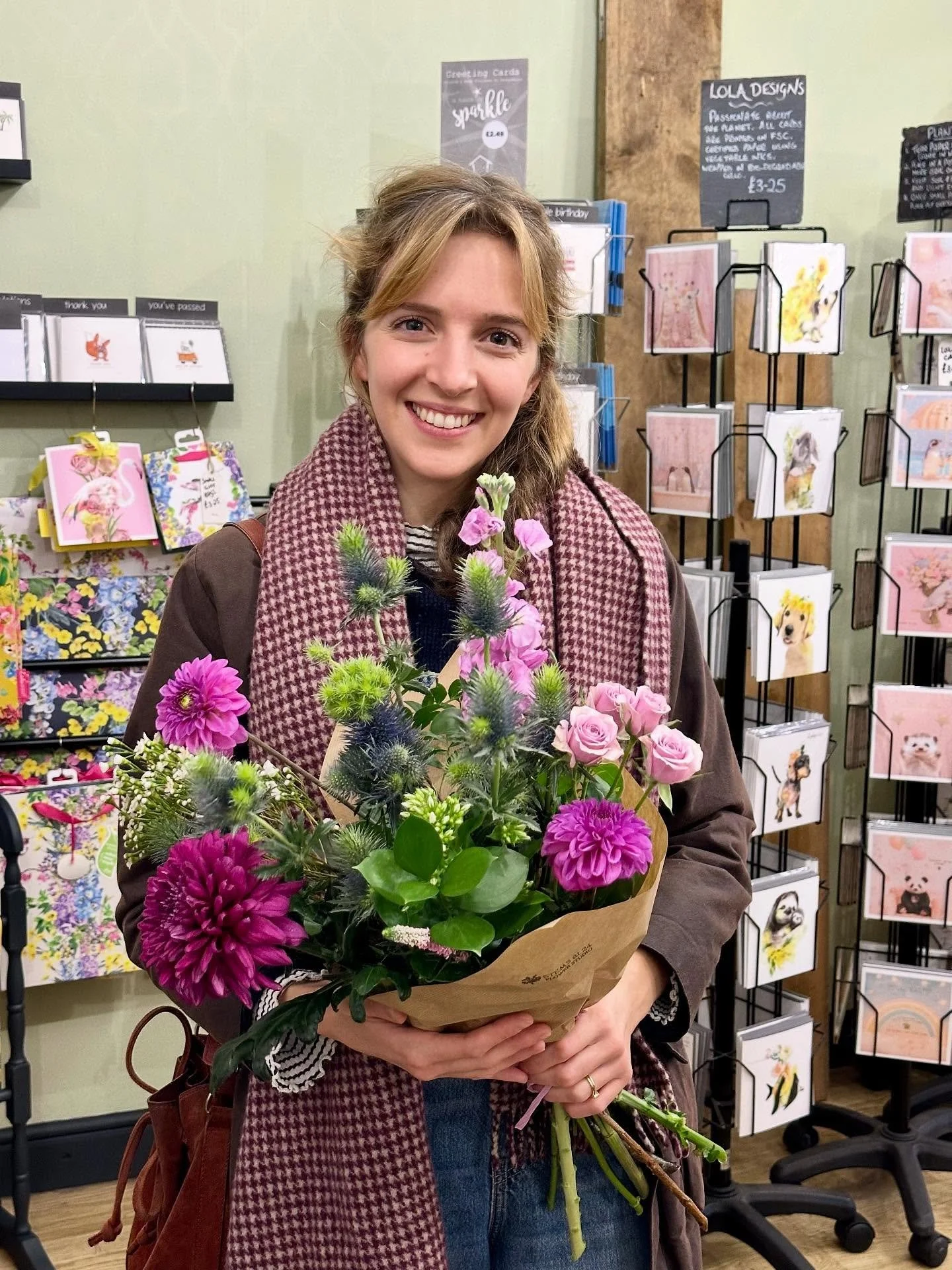 Nominated by her sister, Nicole was thrilled to have won our Monthly Giveaway for October!

Want to spread a little floral joy? 
Just pop into the shop to nominate someone who lives in the village to be in the November draw to receive a bouquet of fl